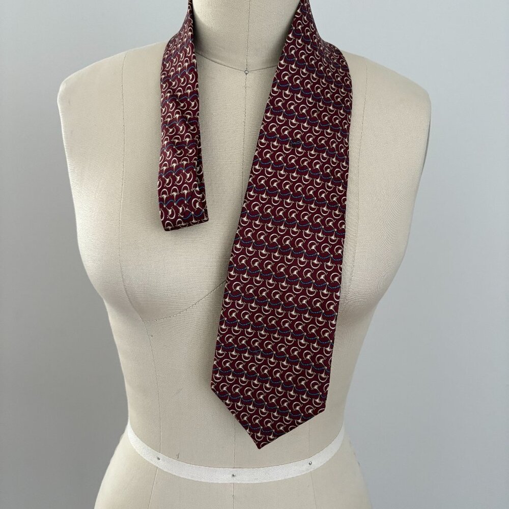 Vintage Bert Pulitzer Neck Tie Dark Red 100% Silk Equestrian Old Money Regal